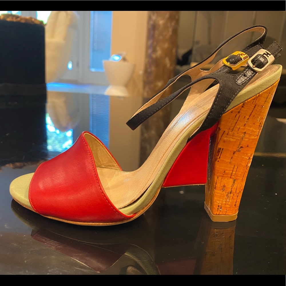 Fendi Olive Faille Color Block Ankle Strap Sandals